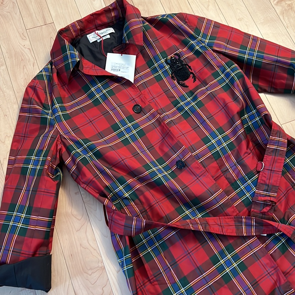 NWT Alexander McQueen Rain Coat Size 52 Tartan Plaid nylon Trench Coat - Picture 4 of 5